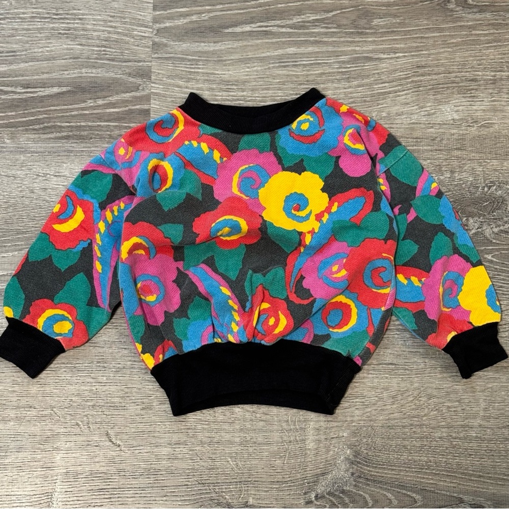 Vintage Colorful Floral Sweatshirt sweater long sleeve colorblock girls toddler - Picture 2 of 8